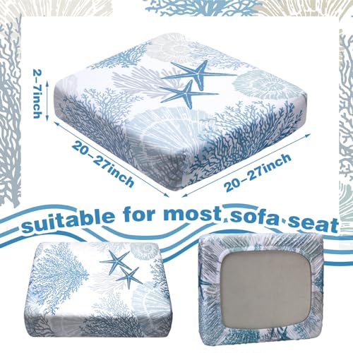 Hosuly 8 Pcs Summer Sofa Cushion Cover Patio Stretch Beach Outdoor Seat Cushions Covers Starfish Seashell Coral Replacemen...