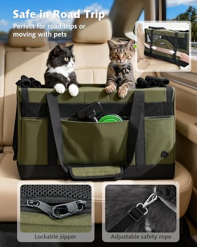 Pecute Dual Compartment Pet Carrier for Multi-Cat Families & Small Dog Owners, Collapsible Dog Crate with Reinforced Steel...