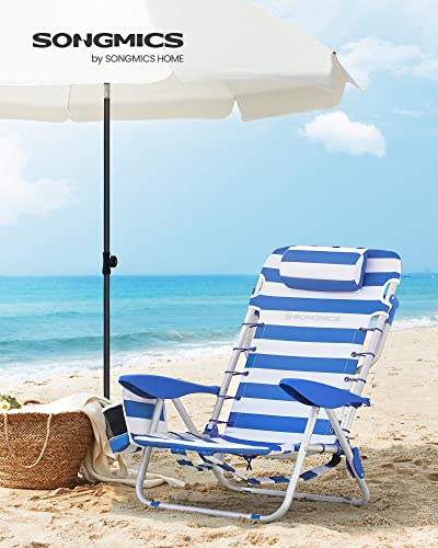 SONGMICS Portable Backpack Beach Chair, 331 lb Capacity, 4 Angles Adjustable Backrest, 2 Side Pockets, Towel Bar, Blue and...
