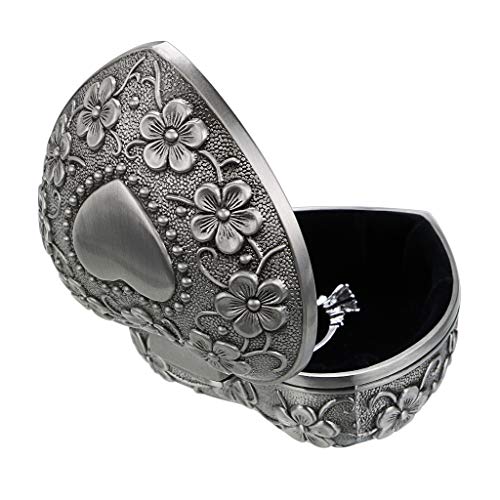 Hipiwe Vintage Heart Shape Jewelry Box - Small Antique Ring/Earrings/Necklace Storage Organizer Case, Metal Treasure Chest...