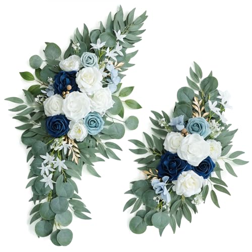 Udoula Artificial Dusty Blue Wedding Arch Flower Swags Set of 2 for Welcome Signs Floral and Wedding Reception Ceremony De...