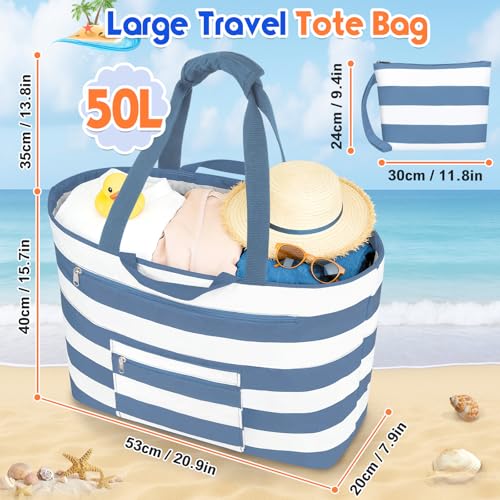 BKNOOU Extra Large Beach Bags Waterproof Sandproof XL Beach Tote Bag for Women Zipper Foldable Swim Pool Bag with Wet Pocket