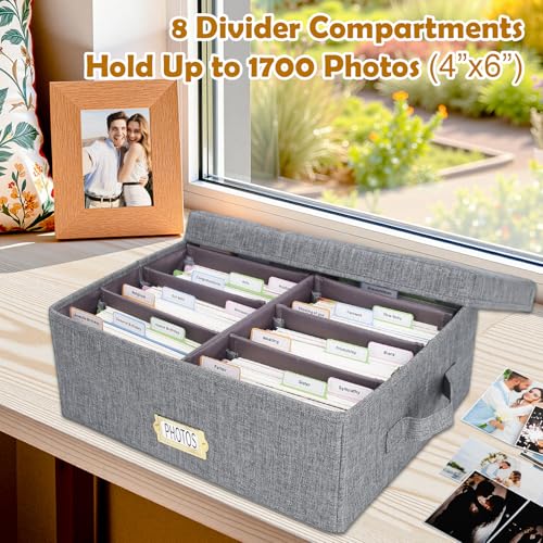 Dawutian Decorative Photo Storage Box,Photo Box Organizer with Dividers, Fits Holds Up to 1700 Pictures and 4x6 Photos,Mem...