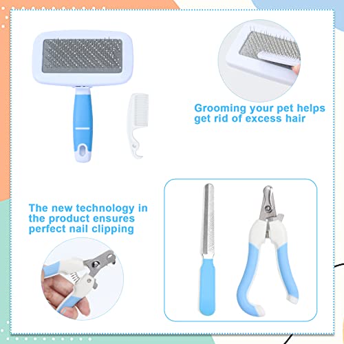 VCZONE Small Animal Grooming Set: Pet Nail Clipper & File, Flea Comb, Shampoo Brush, Shedding Slicker Brush, Massage Glov...