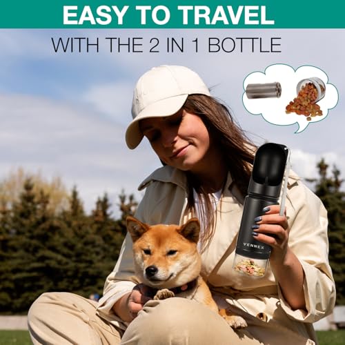Dog Water Bottle Portable Stainless Steel Leak Proof Wide Mouth BPA Free Water Dispenser for Medium Small Dogs Pups 2 in 1...