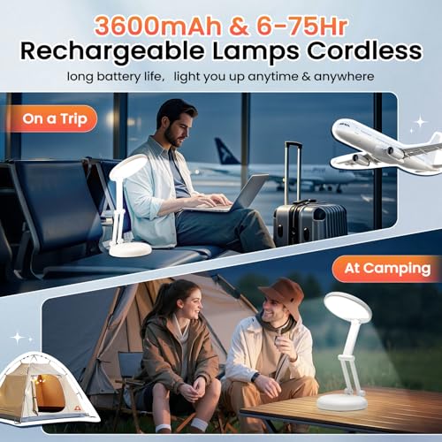 One Fire Cordless Desk Lamp,Dimmable Small Battery Powered Lights,3600mAh Rechargeable Wireless Table Lamp,Mini Lamp&Porta...