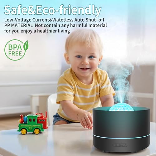 Essential Oil Diffuser, Fire Flame Aromatherapy Diffuser with 7 Colours LED Projection, 200ml Cool Mist Humidifier, Oil Di...