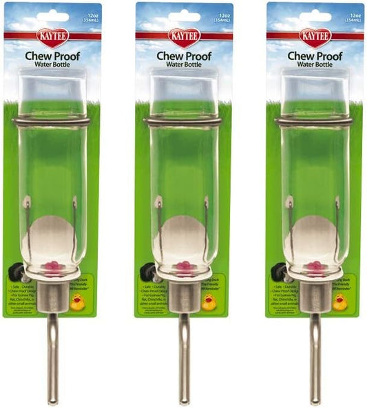 Kaytee 3 Pack of Chew-Proof Small Pet Water Bottles, 12 Ounce Capacity, for Rabbits, Ferrets, Guinea Pigs and Chinchillas