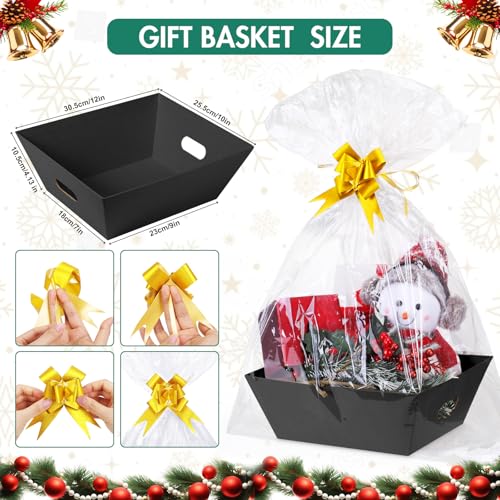 AFOROEOA 10PACK Black Baskets For Gifts Empty, 10x12”Thick Kraft Gift Basket with 10 Bows 10 Bags Empty Gift Baskets for C...