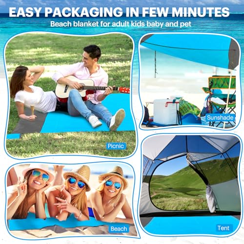 EASYFUN Beach Blanket Sandproof Oversized, 79''×83'' Extra Large Beach Mat, Portable Picnic Mat for Travel Camping Hiking,...