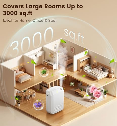 XEITIN Waterless Essential Oil Diffuser 3000 Sq.Ft Coverage for Large Home Hotel Office, 400ml Cold Air Scent Machine, Blu...