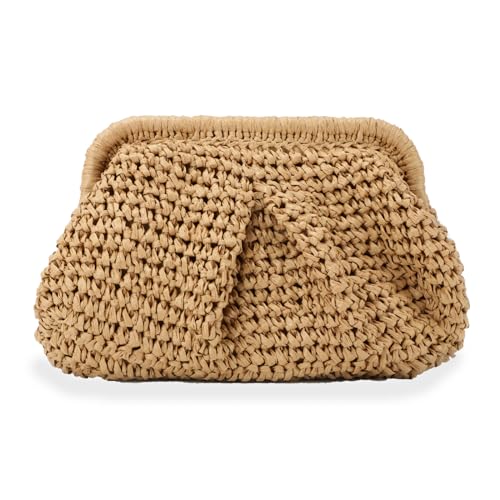Emprier Straw Clutch Purses for Women Cloud Dumpling Pouch Straw Crossbody Shoulder Handbag Summer Beach Woven Bag