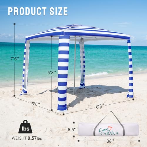 CROWN SHADES Beach Cabana 6.5 x 6.5, Canopy Cabana Tent Easy Pop Up - Beach Cabanas for Sand - UPF50+ Protection with Side...