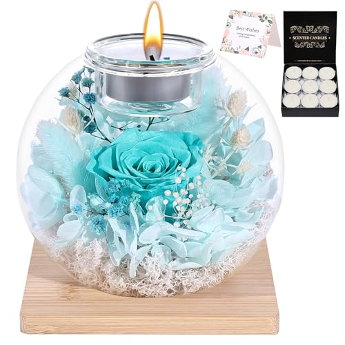 NERCHVO Preserved Rose in Glass Dome with Scented Candles, Romantic Gift for Women, Birthday for Girlfriend, Wife, Mom