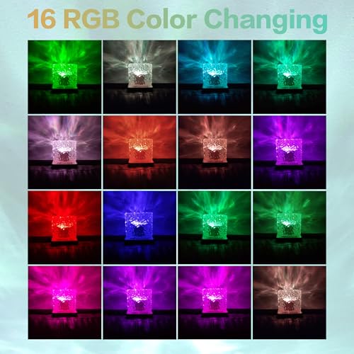 BENCACAO Ocean Wave Projector Light, Rechargeable Cube 16 RGB Color Changing Water Ripple Mood Lamp for Bedroom,Bathroom D...