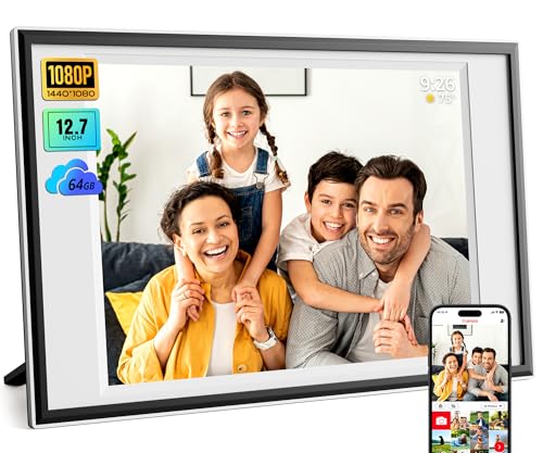 Frameo Digital Picture Frame 12.7'' 64GB Photo Frame, 1440 * 1080P IPS Touch Electronic Picture Frame, Auto-Rotate Tableto...