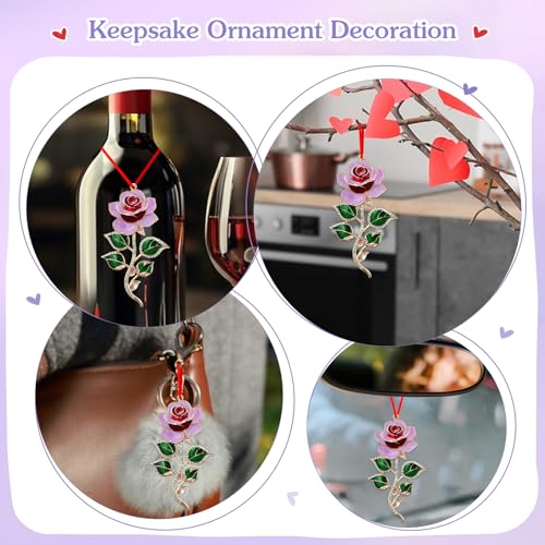 WaaHome Red Rose Anniversary Birthday Gifts for Her Girlfriend - Metal Rose Ornaments for Tree Decorations, Romantic Flowe...