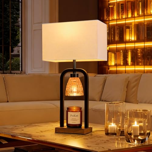 PoKat 21.5'' Lamp Candle Warmers Set of 2 Black, Farmhouse Candle Warming Lamps with Timer Dimmer & Wood-Like Base, Warmer...