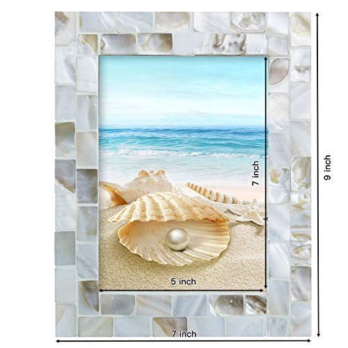 WORAMUK Handmade Picture Frames, 5" x 7"Vintage Mother of Pearl Photo Frame,Unique Natural Style,Chic Mosaic Beach Picture...