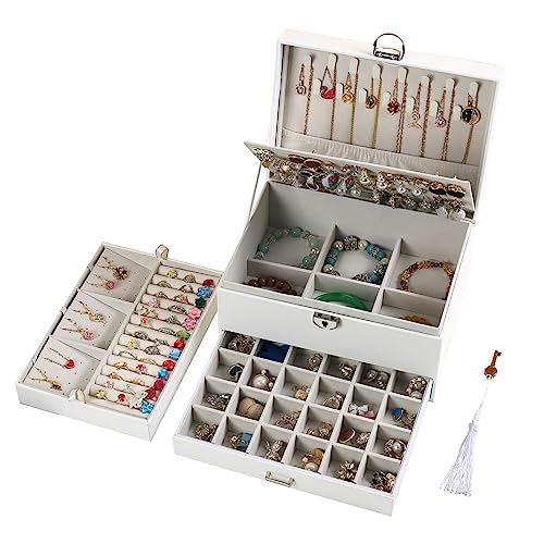BOOVO Earring Jewelry Box For Women Girl Stud Organizer, 5 Layers Girl Jewelry Organizer Box With Lock Earring Holder Orga...