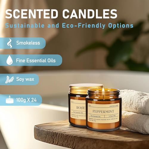 Scented Candle Set 24 Pack (3.05oz Each) - Aromatherapy Candles with Essential Oils, Smokeless Soy Wax Candles in 12 Scent...