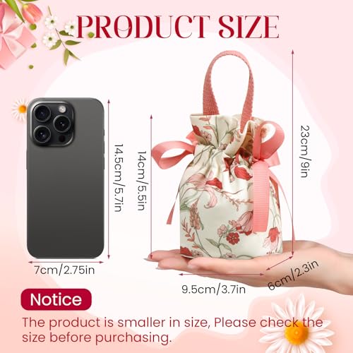 Liobelon 8 Pieces Floral Mini Gift Bags with Handles 14x9.5x6cm/5.5x3.7x2.3inch Canvas Small Candy Bag Tea Party Favor Bag...
