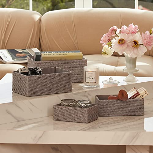 LA JOLIE MUSE Storage Baskets Set 4 - Stackable Woven Basket Paper Rope Bin, Storage Boxes for Makeup Closet Bathroom Bedr...