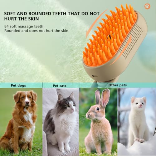 Cat Steam Brush, 3 in 1 Pet Steam Cats Brushes Rechargeable Anti-Static Grooming Brushe, Vibration Massage Cleaning Sheddi...