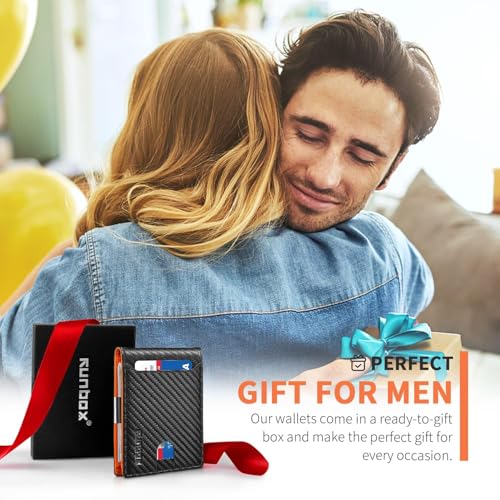 RUNBOX Slim Wallets for Men - Leather Money Clip Mens Wallet - RFID Blocking Front Pocket Bifold Wallet - Thin Credit Card...