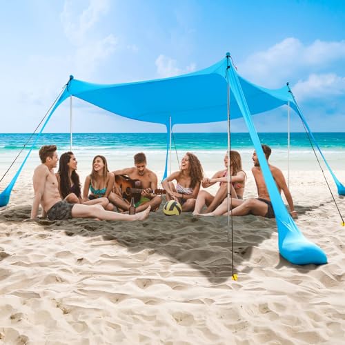 COMMOUDS Beach Tent Sun Shelter - UPF50+ Pop Up Beach Canopy with Sandbags & Sand Shovel & Windproof Poles, Portable Sun S...