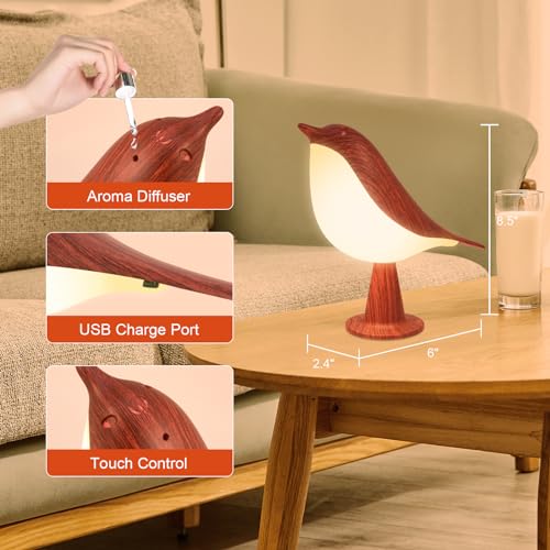 Deogos 2 Cute Bird Lamps Combo,Small Bedside Lamps with 3 Color Temperature and Adjustable Brightness,Rechargeable Cordles...