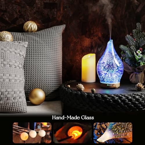 Porseme Oil Diffuser 3D Glass Aromatherapy Ultrasonic Humidifier, Air Refresh Auto Shut-Off, Timer Setting, BPA Free for H...