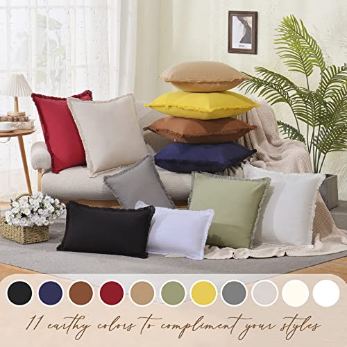 ZWJD Pillow Covers 24x24 Set of 2 Cream Throw Pillow Covers with Fringe Chic Cotton Decorative Pillows Square Cushion Cove...