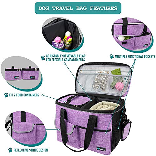 PetAmi Dog Travel Bag - Travel Pet Organizer with Food Container and Bowls, Perfect for Weekend Camping, Cat Diaper Bag (P...