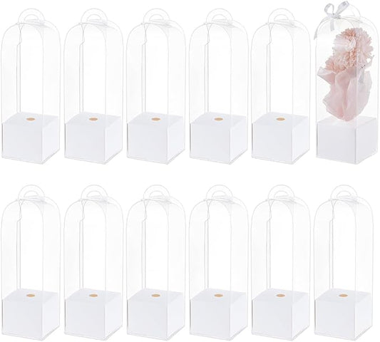 BENECREAT 12Pcs Single Rose Flower Box Empty Bag, Clear Flower Packing Boxes Flower Gift Boxes for Graduation Wedding Birt...