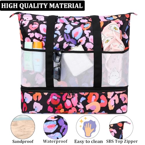 JIANYA Beach Bag Women Waterproof Sandproof Beach Tote Bags with Cooler Top Zipper Large Totes for Pool Travel Daily