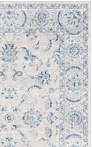 SAFAVIEH Brentwood Collection Area Rug - 9' x 12', Light Grey & Blue, Oriental Floral Scroll Design, Non-Shedding & Easy C...