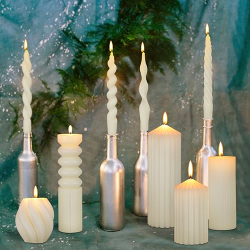 Nuanchu 9 Pcs Modern Decorative Candles Set 5 Pillar Aesthetic Ribbed Candles 4 Spiral Taper Twisted Candlesticks Scented ...