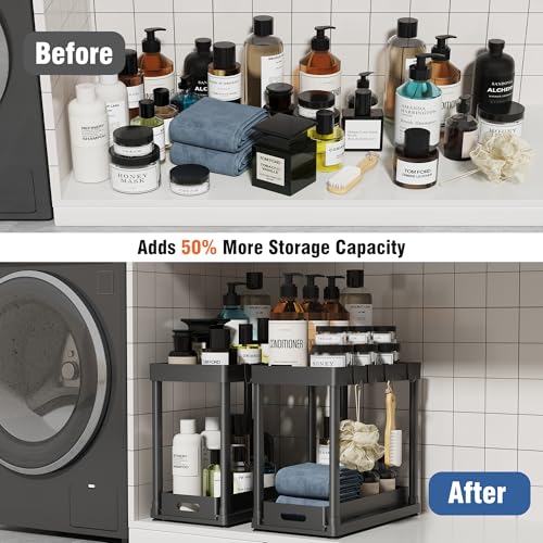 POUGNY 2 Pack Pull-Out Storage Organizers, Under Sink Organizer and Storage for Bathroom & Kitchen,Multi-Purpose Under Cab...