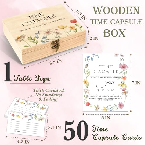 DEANHOT Floral Time Capsule Set, with 50 Message Cards and Floral 1 Time Capsule Sign Box, Baby Memorial Time Capsule Box,...