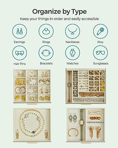 SONGMICS GISELLA Collection - Jewelry Box Organizer, 4-Layer Jewelry Storage with 3 Drawers, Shiny Metal Hardware, Glass L...