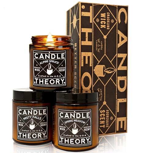 Scented Candle Gift Set with Crackling Wood Wicks 3, 4oz Candles, Misty Falls, Alpine Spruce, Spring Meadow - Designed for...