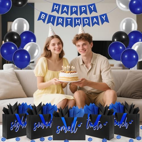 Epoesch 5 Senses Gift Bags for Him with Labels & Tissue Paper | Happy Birthday Decorations Kit with Banner, Balloons, Rose...