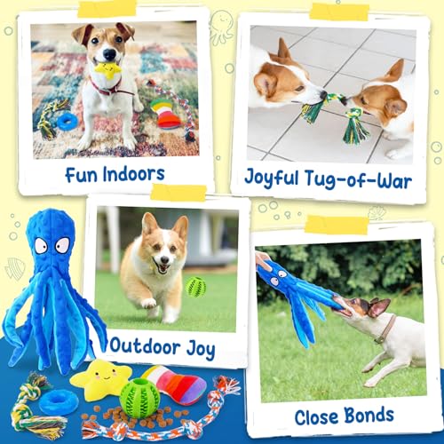KIPRITII 9-Pack Interactive Puppy Dog Toys for Small Dogs No-Stuffing Squeaky Octopus-Shaped Toy, Cute Plush & Engaging Ch...