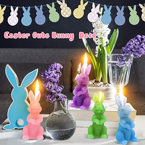 BBTO 4 Pcs Easter Bunny Candles Gift Set Rabbit Shape Spring Candles for Easter Bunny Decorations Party Table Home Decor S...