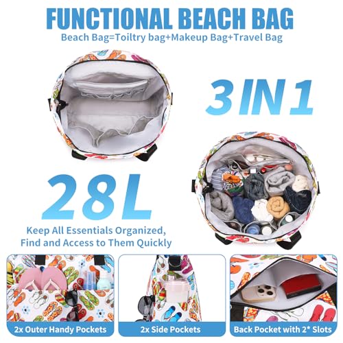 PIG PIG GIRL Beach Bags for Women, Large Waterproof Sandproof Swim Pool Bag with Dry Wet Seperated Pocket Utility Tote Bag