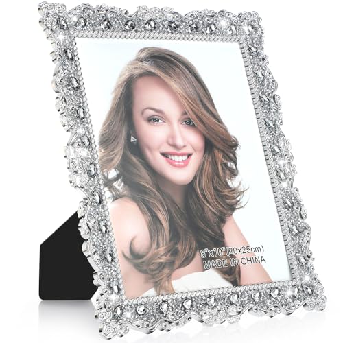 Yookeer 1 Pack 8 x 10 Inch Crystal Picture Frame Resin Wedding Photo Frame Jewel Picture with Rhinestones Photo Gift for W...