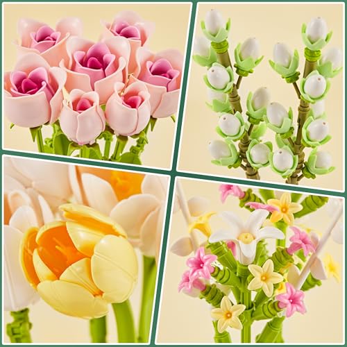 EWED Tulip Rose Flowers Building Sets, Gift for Mothers Day, Flower Bouquet Compatible with Lego Flowers Botanical Collect...
