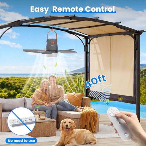 Portable Ceiling Fan with Light & Remote,20" 20400mAh Battery Operated Outdoor Ceiling Gazebo Fan for Patios/Canopy/Cruis...