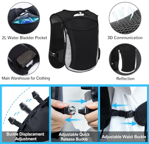 Hydration Backpack with 2L Water Bladder, Lightweight Running Vest for Women Men, Adjustable Straps, Multi-Pocket Water ba...